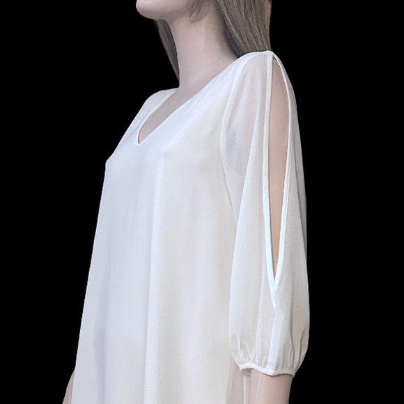 Lulu's Chiffon Cold Shoulder Shift Dress Tunic Wedding open sleeve Flowy Angelic - Picture 5 of 16